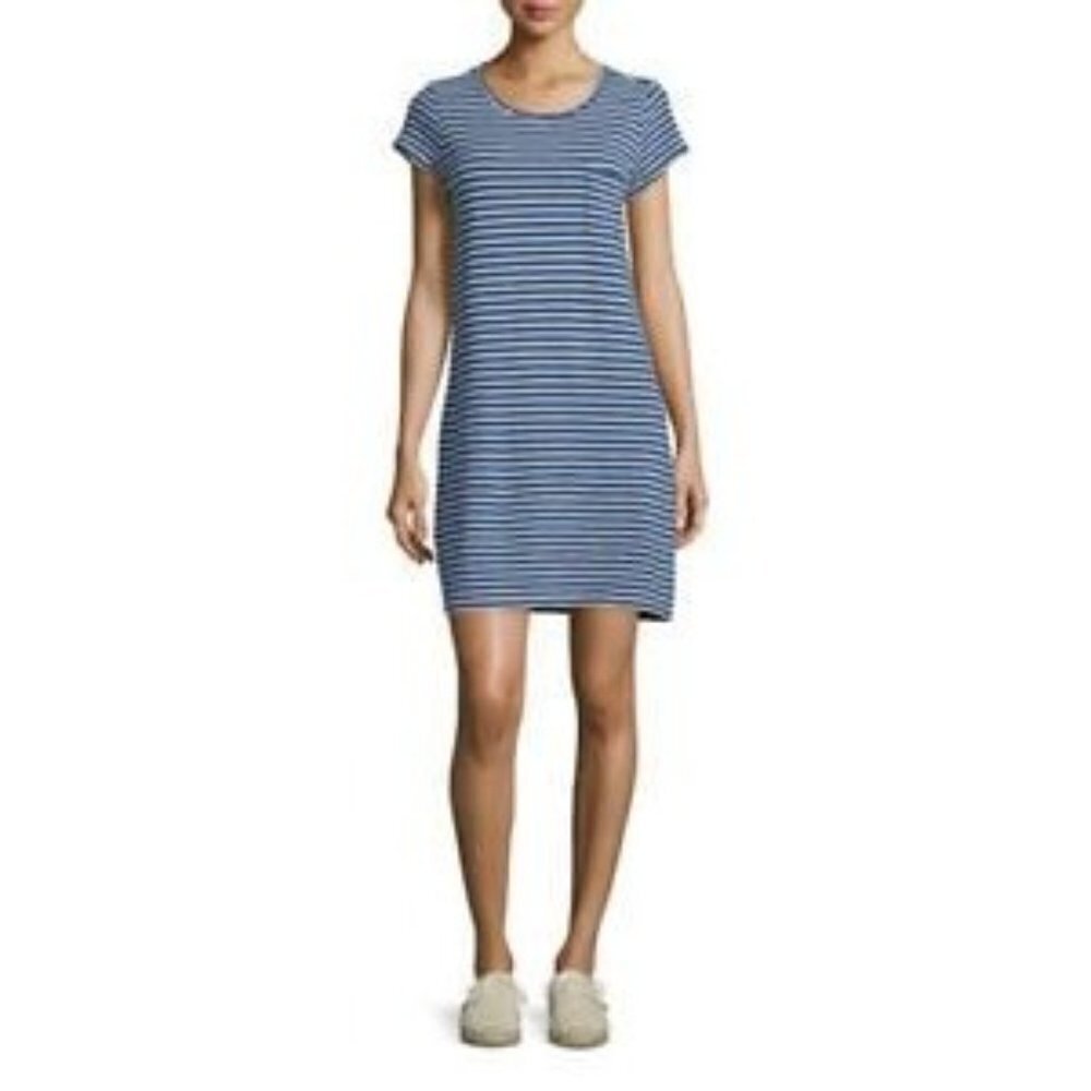 Joie Blue And‎ White Striped Cotton Short Sleeve Pullover Mini T Shirt Dress S
